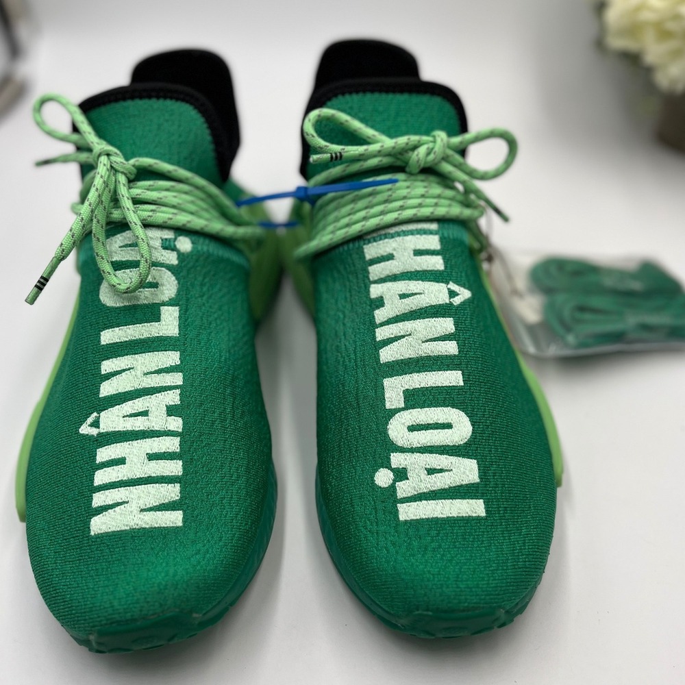 Adidas NMD Hu x Pharrell Williams Core Green "NHAN LOAI" style GY0089 sz 9 NEW
